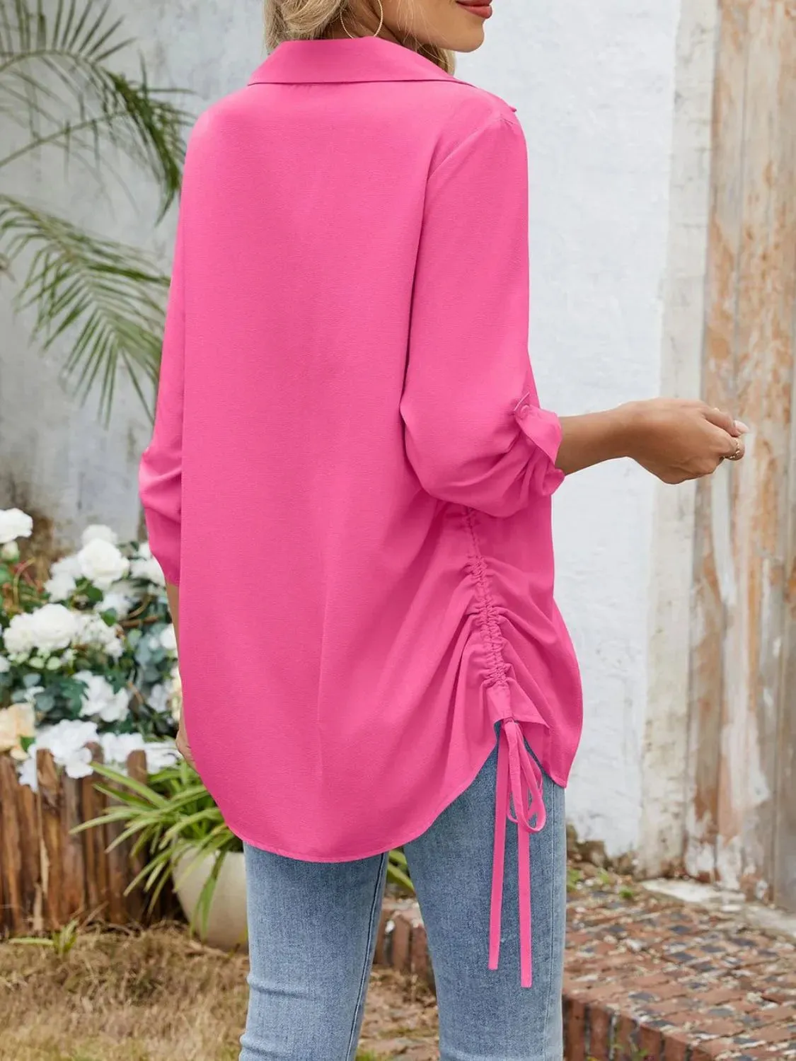 Drawstring Johnny Collared Three-Quarter Sleeve Top sold by Charming Charlie product image thumbnail 2