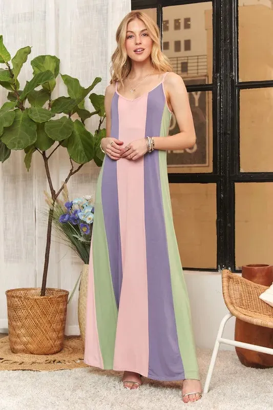 ADORA Color Block Sleeveless Maxi Cami Dress sold by Charming Charlie