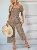 Printed Square Neck Puff Sleeve Jumpsuit sold by Charming Charlie