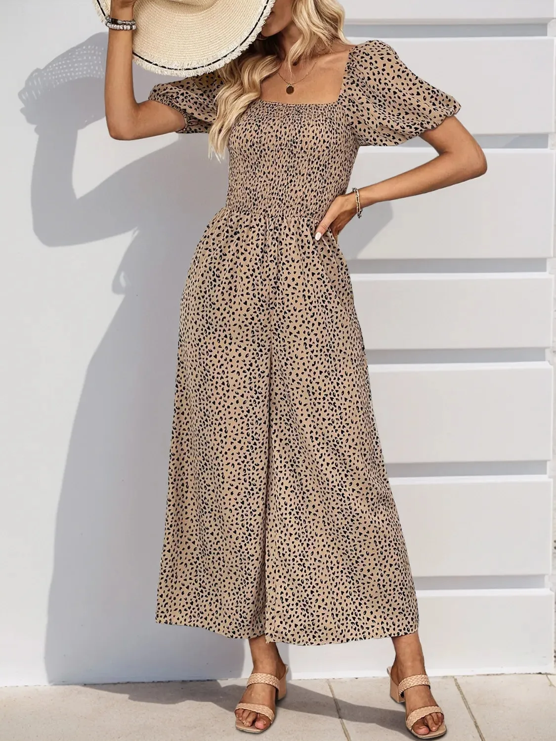 Printed Square Neck Puff Sleeve Jumpsuit sold by Charming Charlie product image thumbnail 5