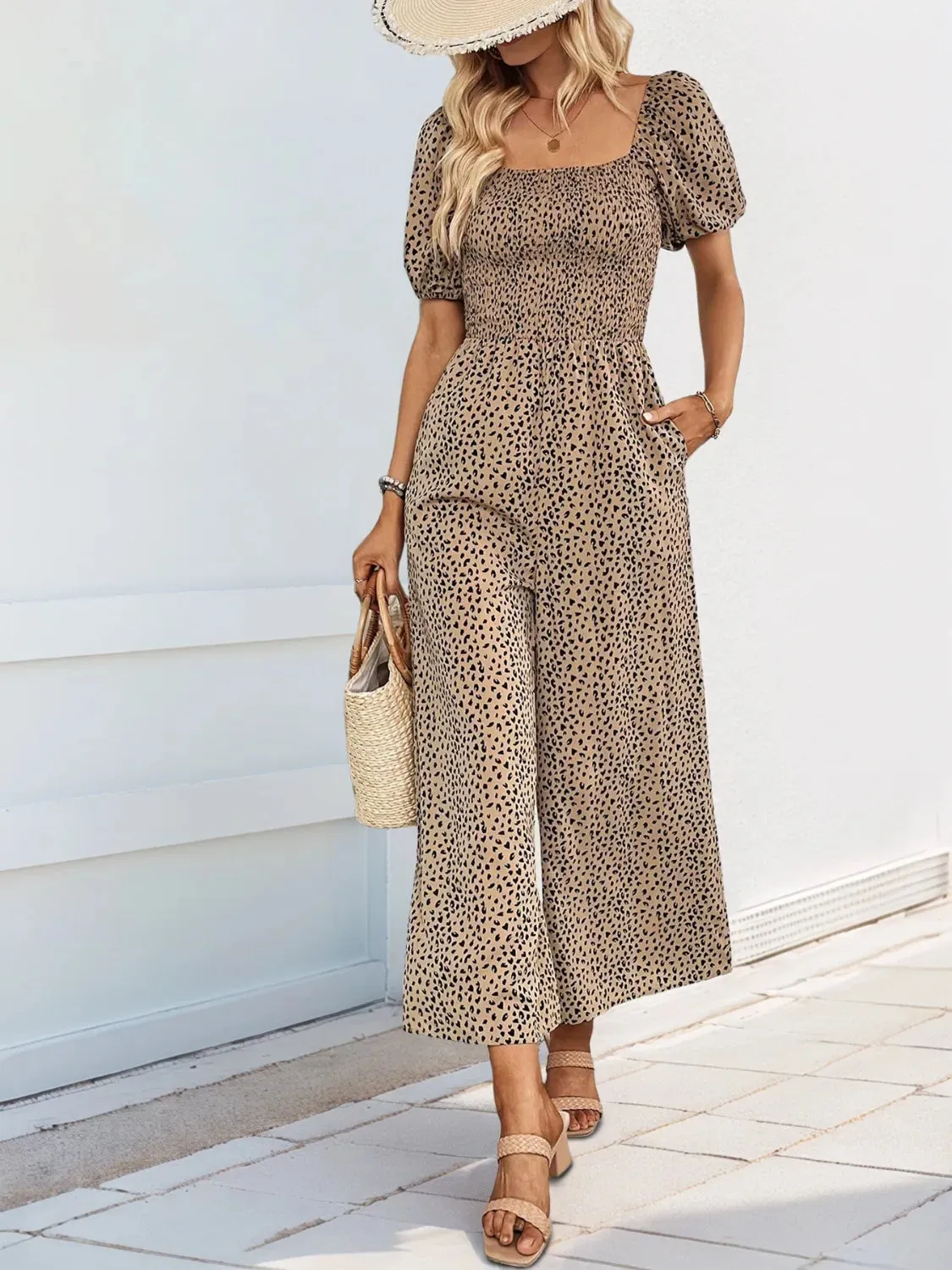 Printed Square Neck Puff Sleeve Jumpsuit sold by Charming Charlie product image thumbnail 4