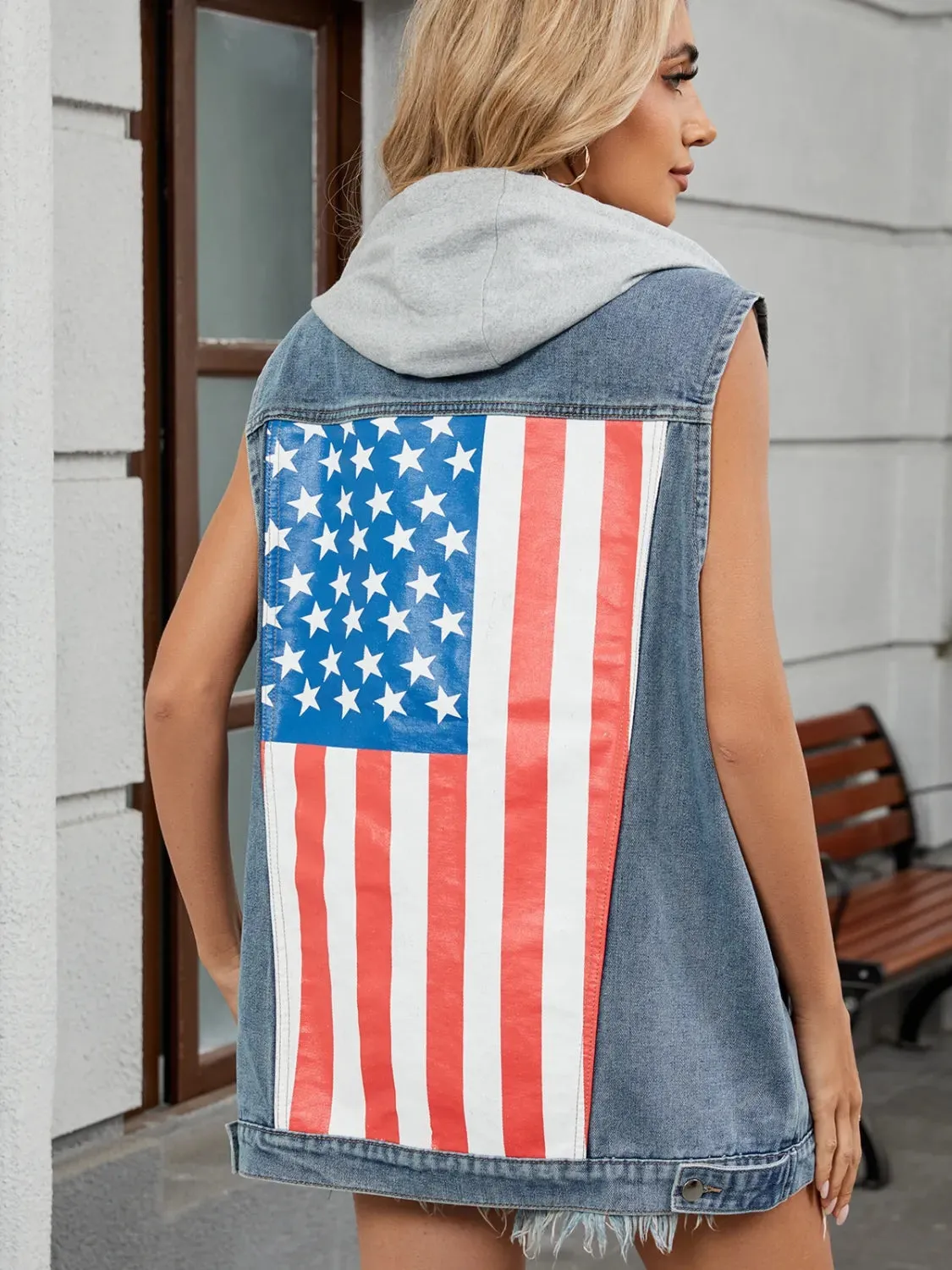 US Flag Button Up Denim Jacket sold by Charming Charlie product image thumbnail 3