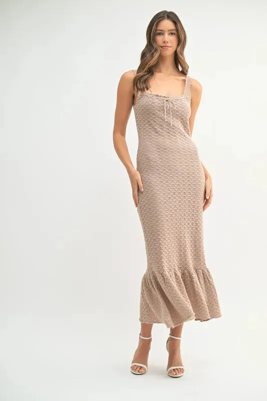 MABLE Ruffled Hem Sleeveless Crochet Knit Midi Dress sold by Charming Charlie
