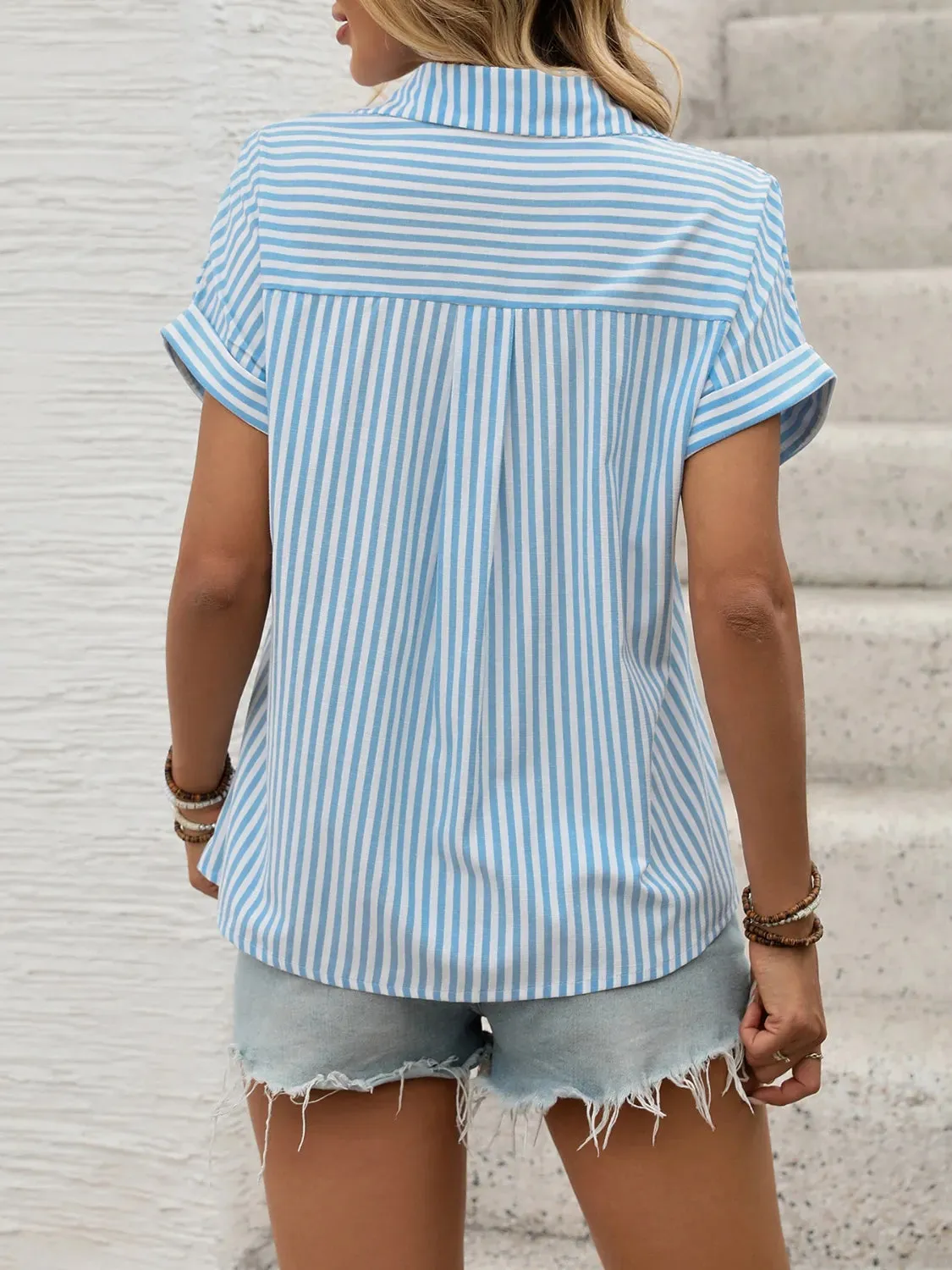 Striped Collared Neck Short Sleeve Shirt sold by Charming Charlie product image thumbnail 3