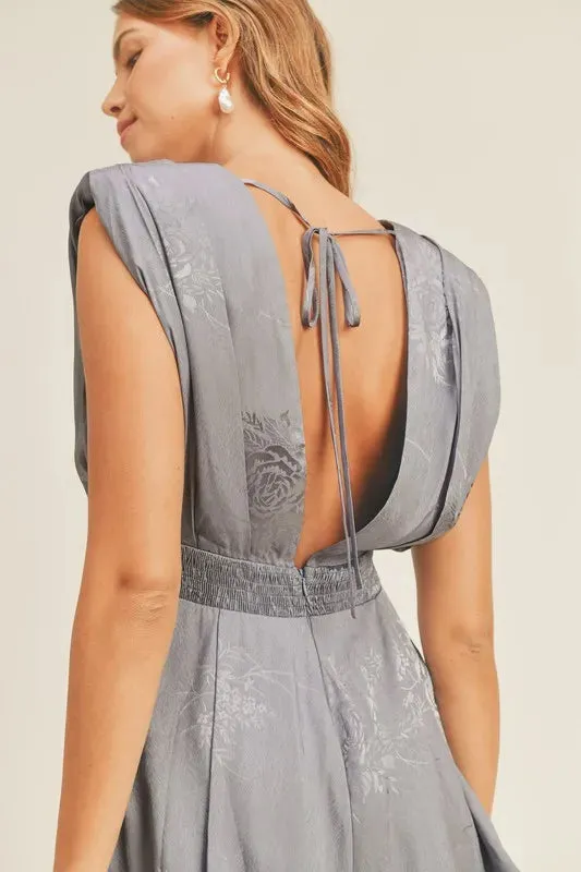 MABLE Draped Romper with Pleated Shoulder Pad Detail sold by Charming Charlie product image thumbnail 5