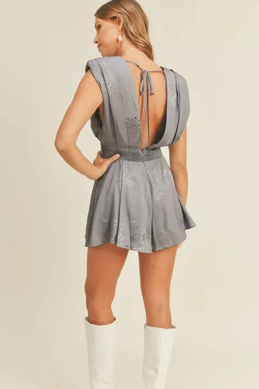 MABLE Draped Romper with Pleated Shoulder Pad Detail sold by Charming Charlie product image thumbnail 4