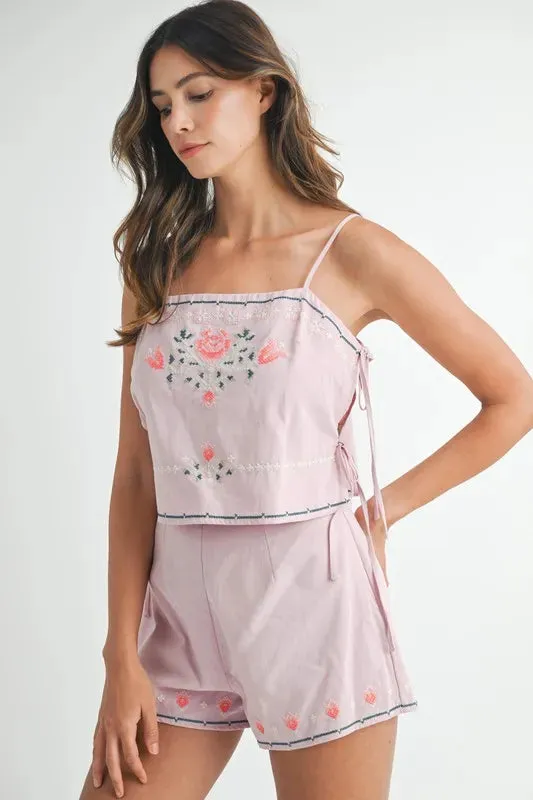 MABLE Embroidered Crop Top and Shorts Set sold by Charming Charlie product image thumbnail 3