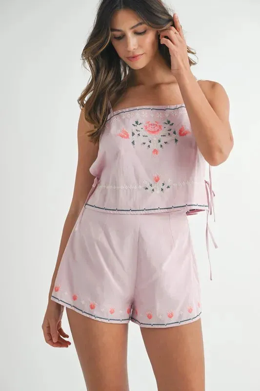 MABLE Embroidered Crop Top and Shorts Set sold by Charming Charlie