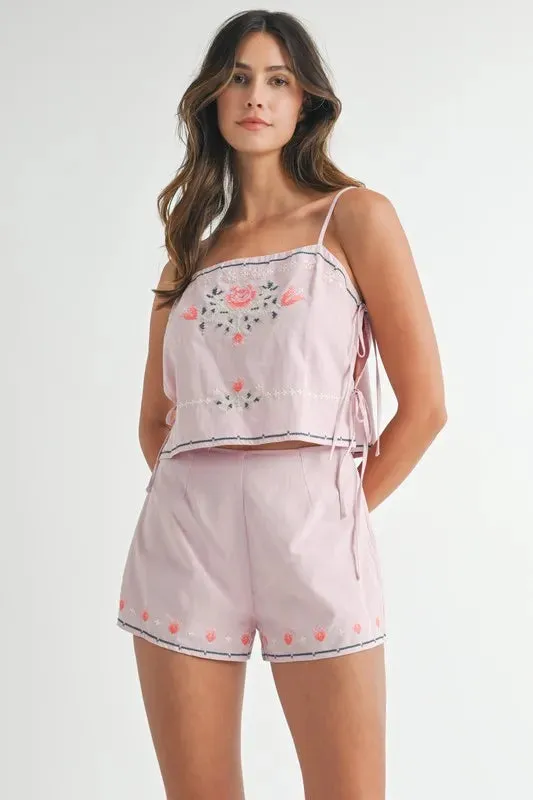 MABLE Embroidered Crop Top and Shorts Set sold by Charming Charlie product image thumbnail 2