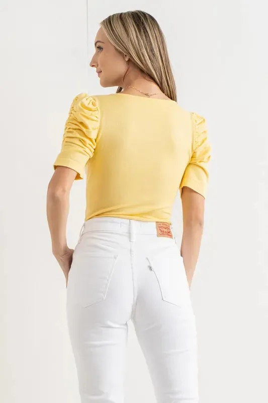 And The Why Shirring Puff Sleeve Bodysuit sold by Charming Charlie product image thumbnail 4