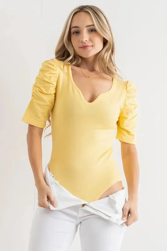And The Why Shirring Puff Sleeve Bodysuit sold by Charming Charlie product image thumbnail 5