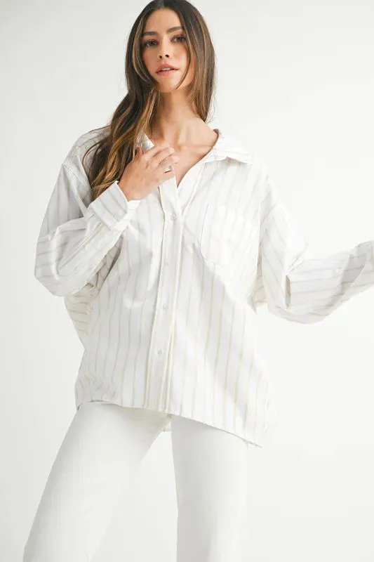 MABLE Oversized Stripped Button Down Shirt sold by Charming Charlie product image thumbnail 2