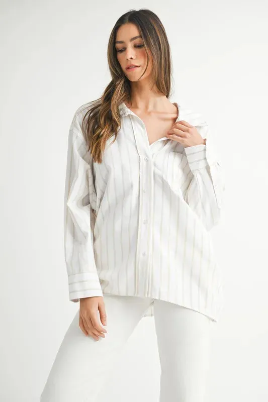 MABLE Oversized Stripped Button Down Shirt sold by Charming Charlie