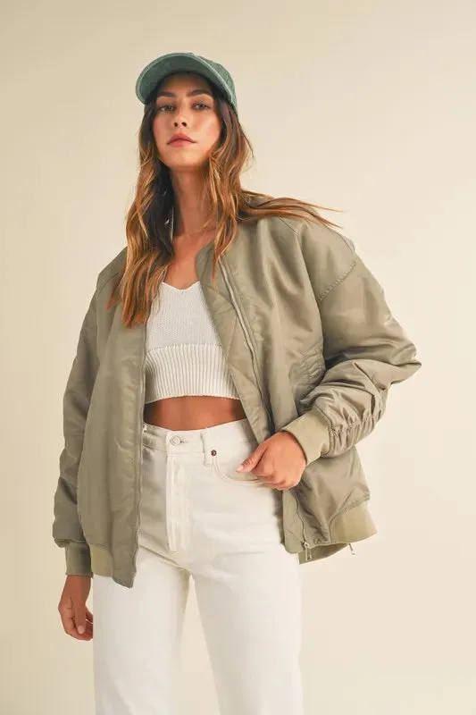 MABLE Back Ruched Utiltiy Bomber Jacket sold by Charming Charlie product image thumbnail 3