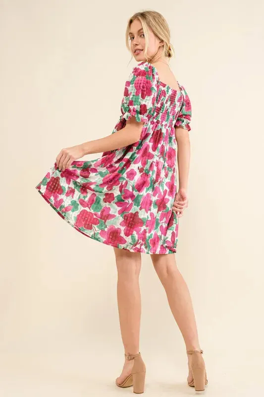 And The Why Smocked Floral Ruffle Short Sleeve Mini Dress sold by Charming Charlie product image thumbnail 2