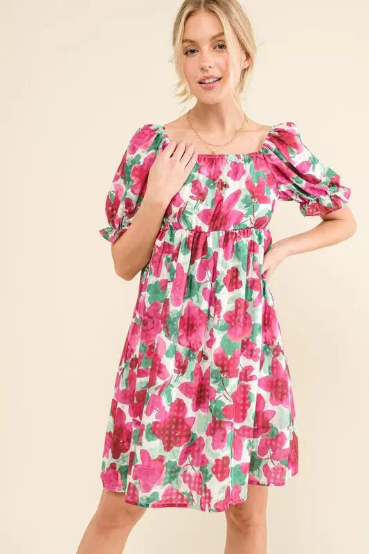 And The Why Smocked Floral Ruffle Short Sleeve Mini Dress sold by Charming Charlie product image thumbnail 5