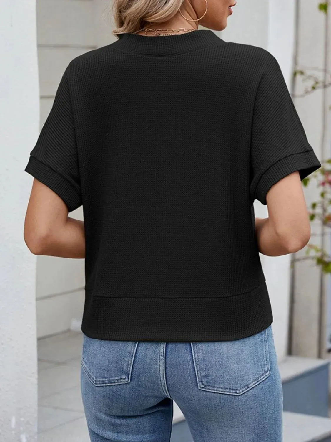 Waffle Knit Button Down Short Sleeve Top sold by Charming Charlie product image thumbnail 5