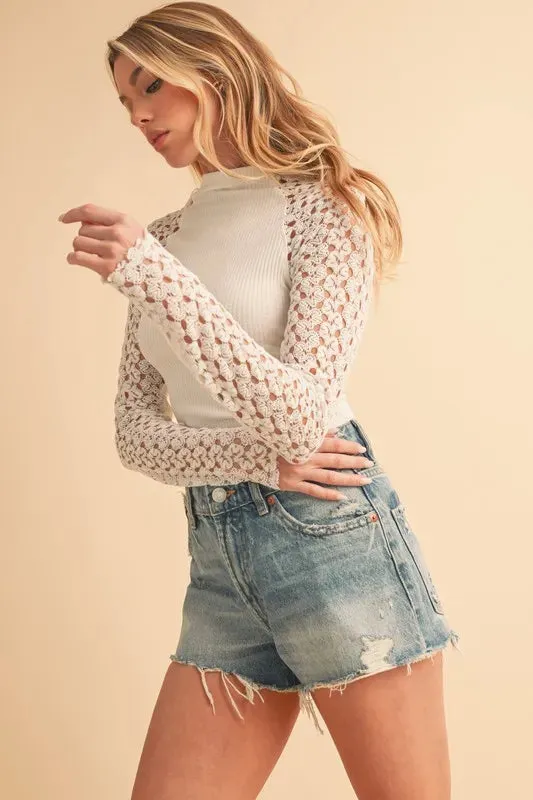 Aemi + Co Mock Neck Lace Long Sleeve Knit Top sold by Charming Charlie product image thumbnail 4