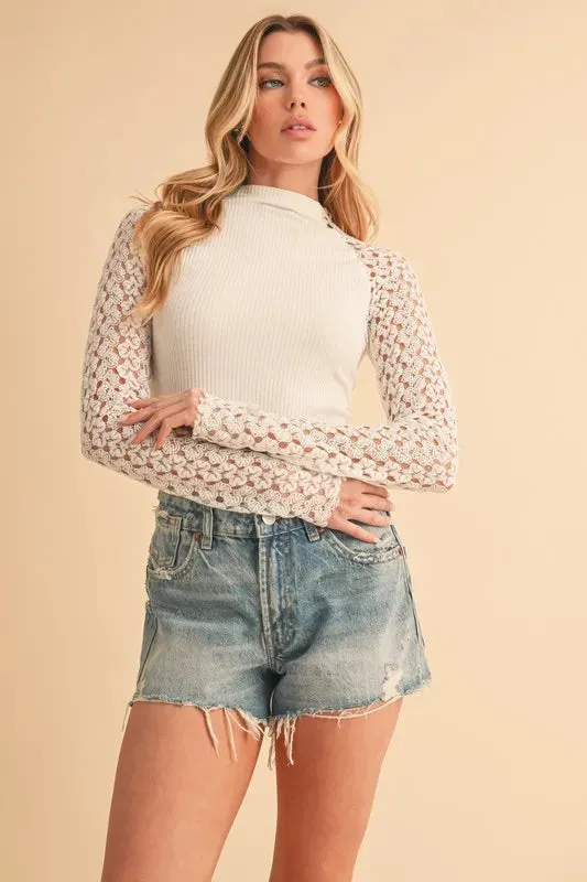 Aemi + Co Mock Neck Lace Long Sleeve Knit Top sold by Charming Charlie product image thumbnail 5