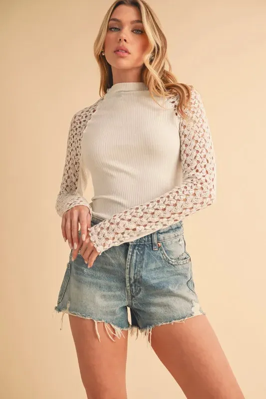 Aemi + Co Mock Neck Lace Long Sleeve Knit Top sold by Charming Charlie product image thumbnail 2