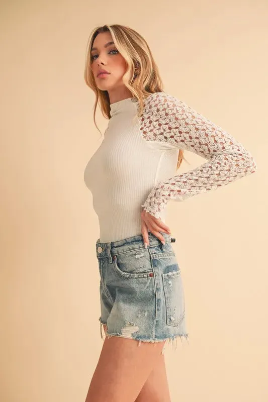 Aemi + Co Mock Neck Lace Long Sleeve Knit Top sold by Charming Charlie product image thumbnail 3