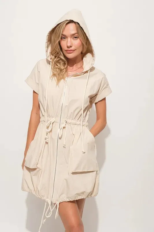 And The Why Short Sleeve String Details Hooded Mini Dress sold by Charming Charlie