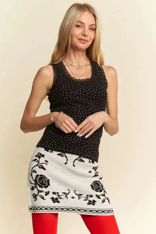 Davi & Dani Rhinestone Lace Trim Detail Tank sold by Charming Charlie