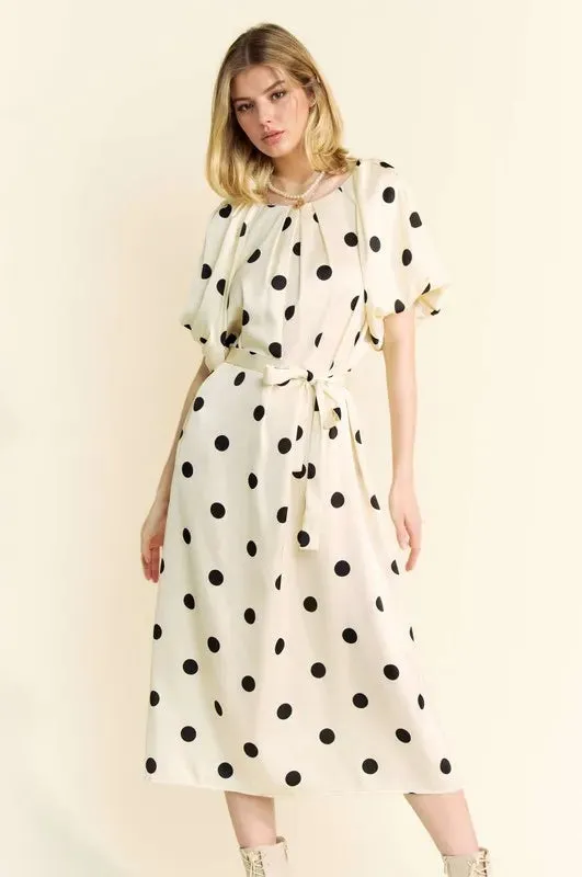 Davi & Dani Polka Dot Puff Sleeves Waist Tie Midi Dress sold by Charming Charlie product image thumbnail 2