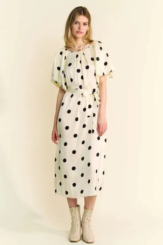 Davi & Dani Polka Dot Puff Sleeves Waist Tie Midi Dress sold by Charming Charlie product image thumbnail 5