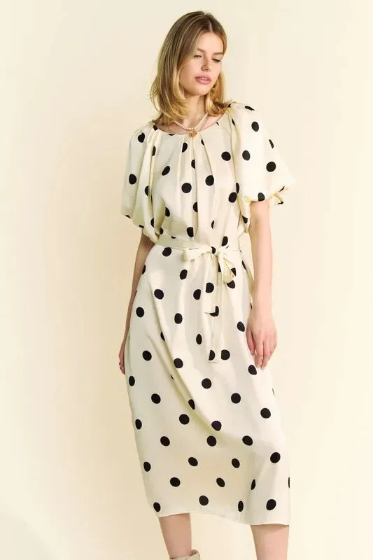 Davi & Dani Polka Dot Puff Sleeves Waist Tie Midi Dress sold by Charming Charlie product image thumbnail 4