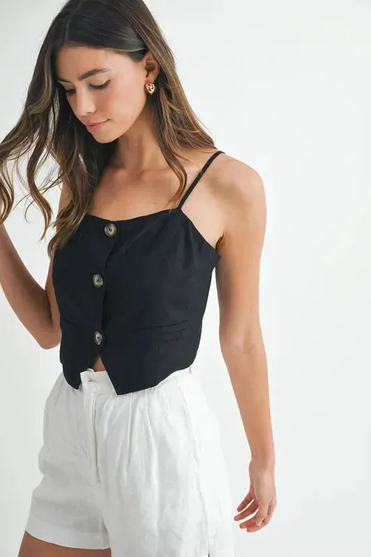 MABLE Linen Mix Button Down Tank Top sold by Charming Charlie product image thumbnail 4