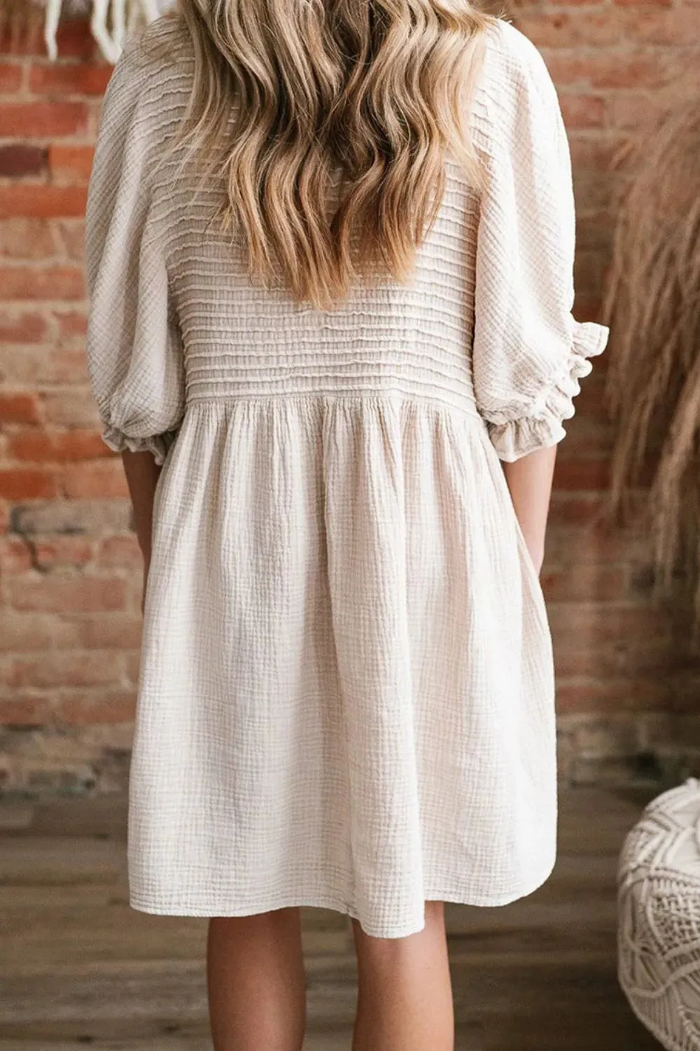 Textured Ruffled Puff Sleeve Loose Dress sold by Charming Charlie product image thumbnail 2