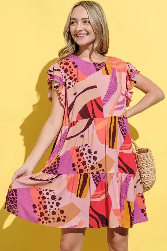 And The Why Printed Double Ruffles Sleeve Dress sold by Charming Charlie