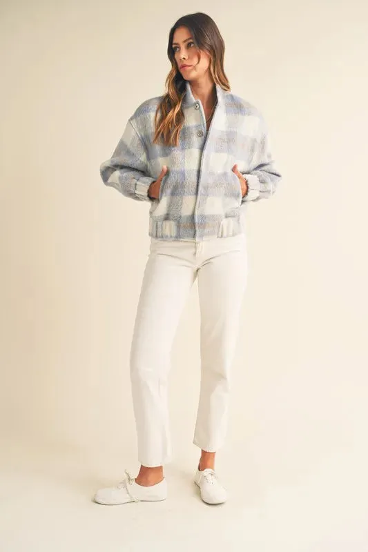 MABLE Plaid Print Fuzzy Bomber Jacket sold by Charming Charlie product image thumbnail 3