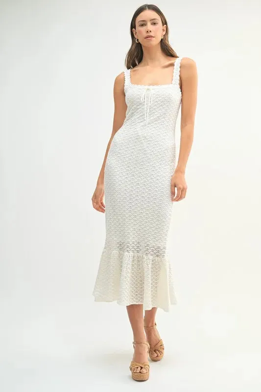 MABLE Ruffled Hem Sleeveless Crochet Knit Midi Dress sold by Charming Charlie