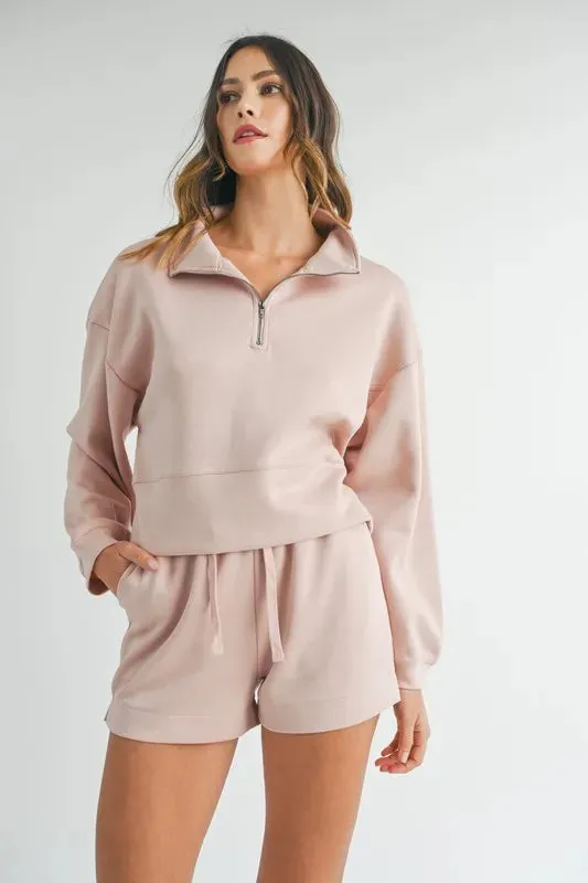 MABLE Half Zip Sweatshirt and Shorts Set sold by Charming Charlie