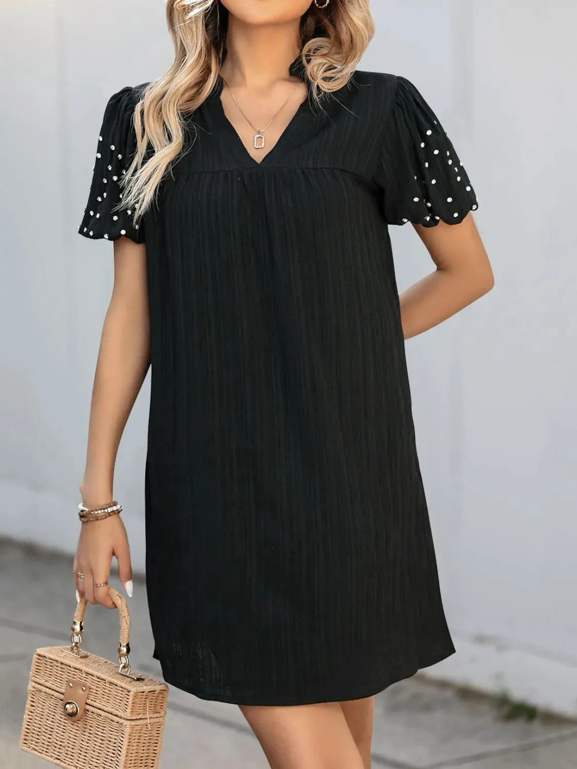 Textured V-Neck Short Sleeve Mini Dress sold by Charming Charlie product image thumbnail 2