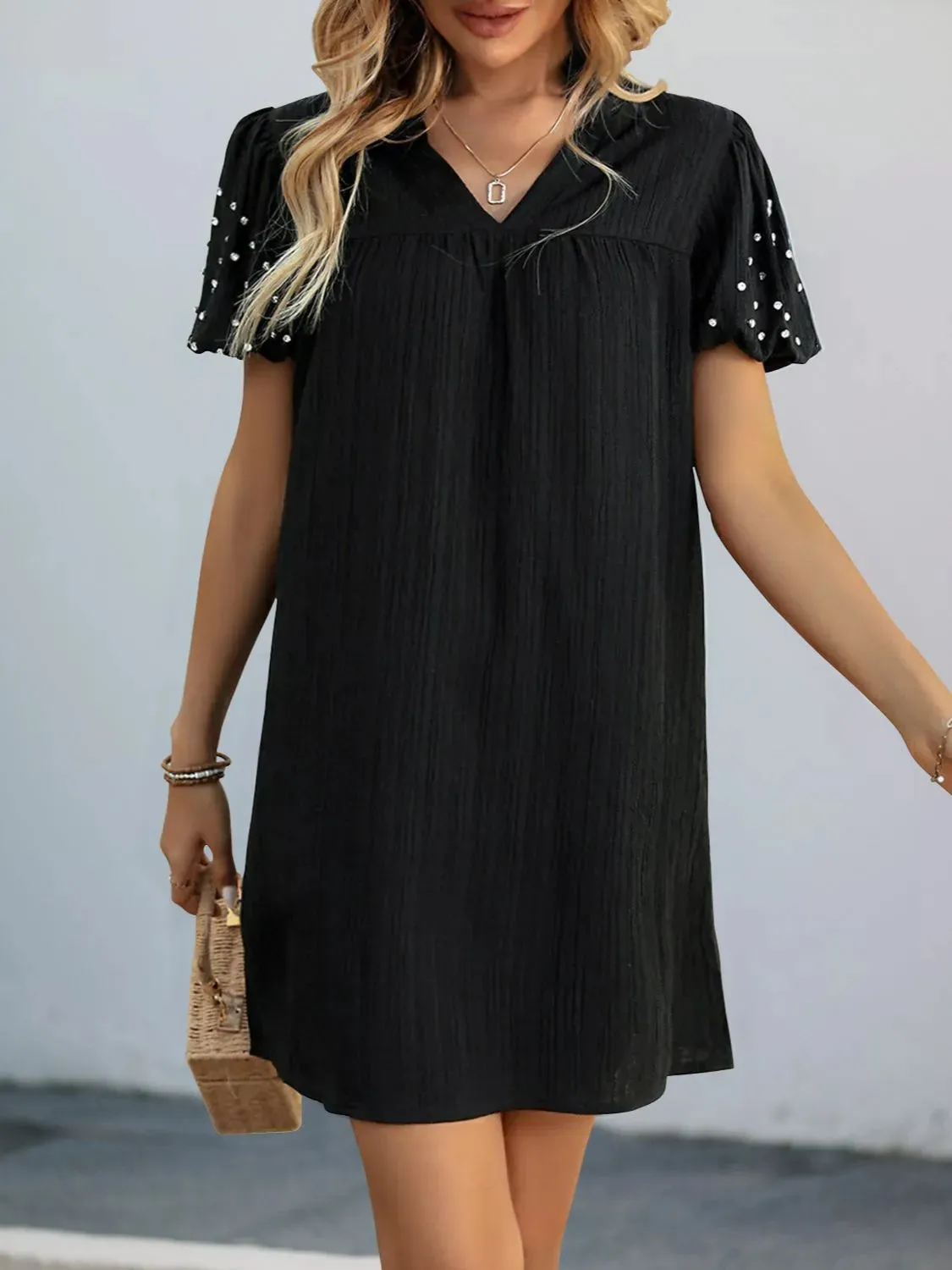 Textured V-Neck Short Sleeve Mini Dress sold by Charming Charlie product image thumbnail 5