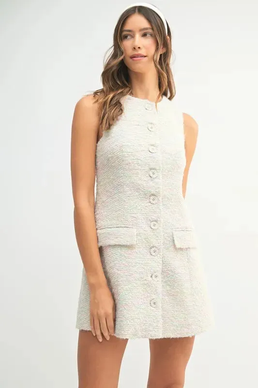 MABLE Tweed Sleeveless Button Down Mini Dress sold by Charming Charlie