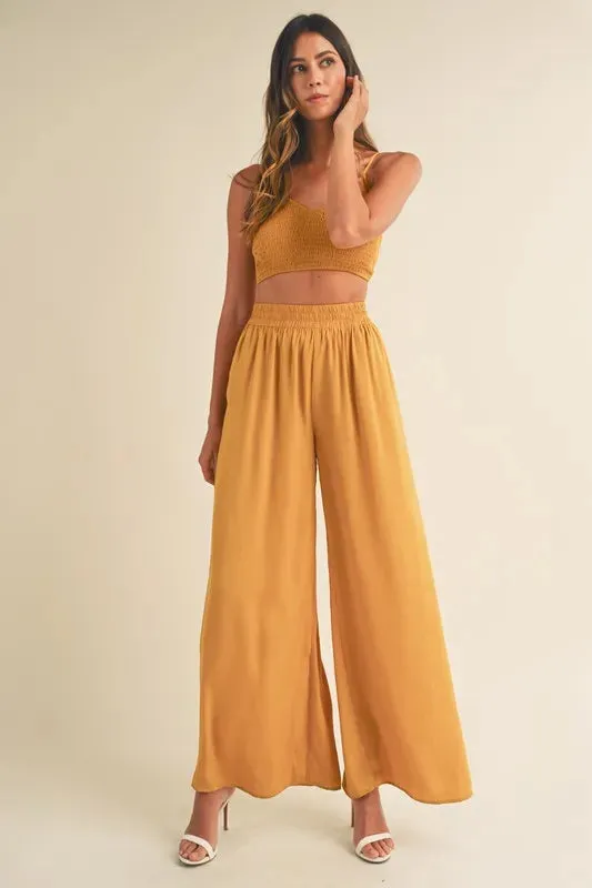 MABLE Smocked Bralette Crop Top and Wide Leg Pants Set sold by Charming Charlie product image thumbnail 3