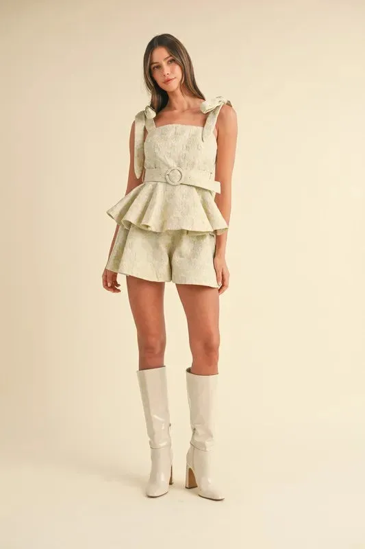 MABLE Jacquard Floral Peplum Top and Flare Shorts Set sold by Charming Charlie product image thumbnail 5