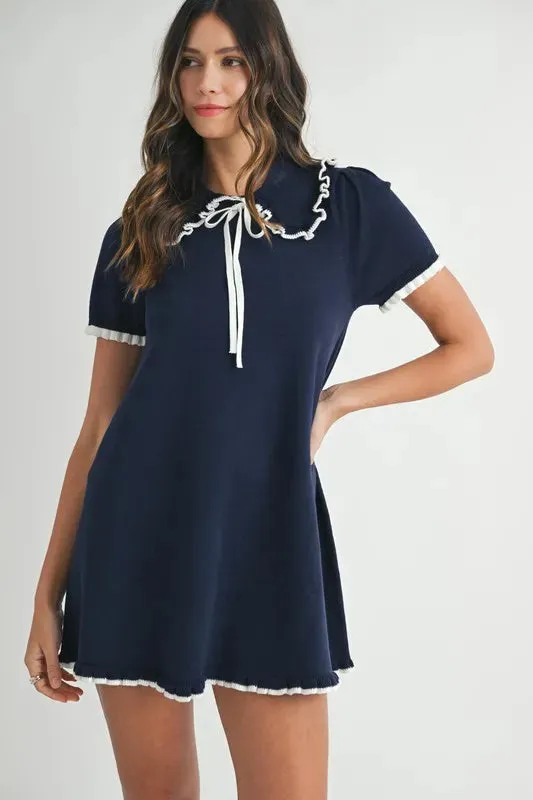 MABLE Ruffle Trimmed Collar Fine Knit Mini Dress sold by Charming Charlie