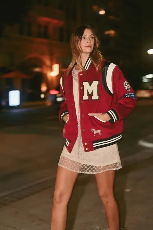 MABLE M Bomber Varsity Jacket with Patch Detail sold by Charming Charlie