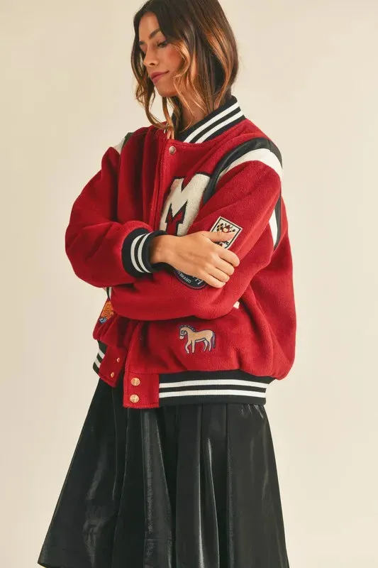MABLE M Bomber Varsity Jacket with Patch Detail sold by Charming Charlie product image thumbnail 3
