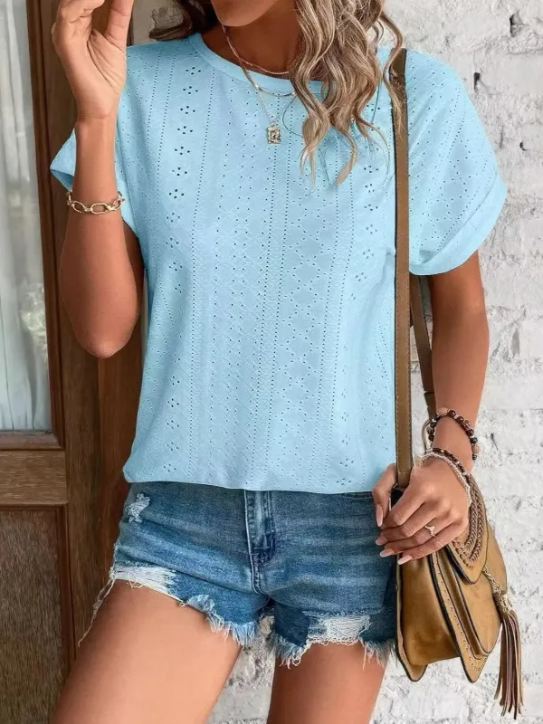 Eyelet Round Neck Short Sleeve Top sold by Charming Charlie