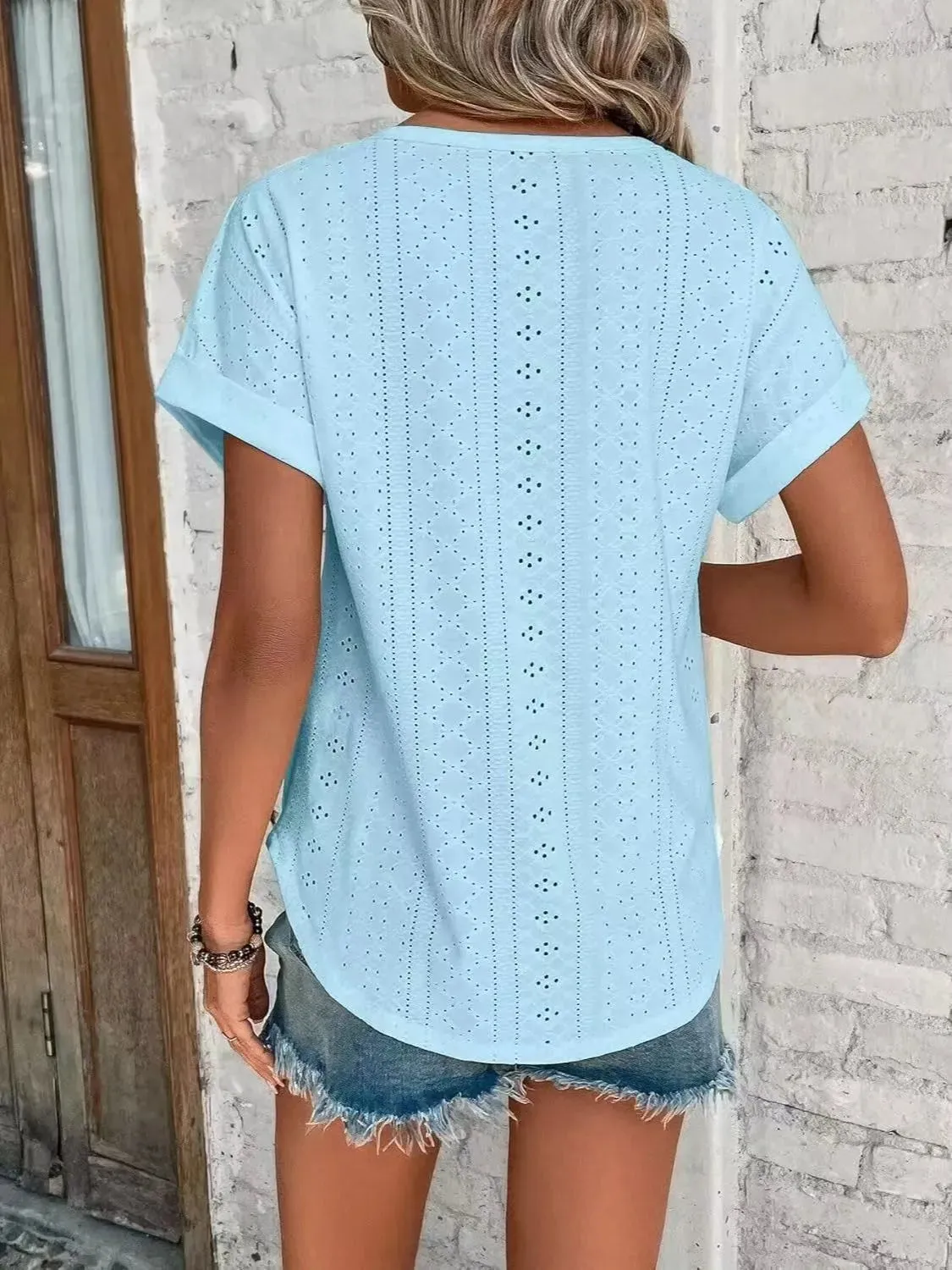 Eyelet Round Neck Short Sleeve Top sold by Charming Charlie product image thumbnail 2