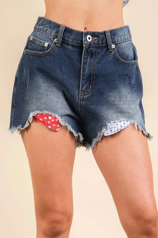VERY J Raw Hem Pocketed Contrast Washed Denim Shorts sold by Charming Charlie