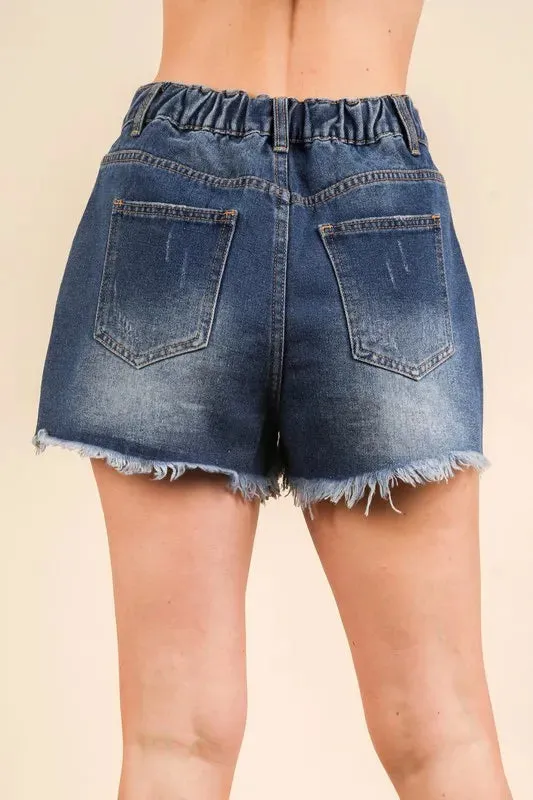 VERY J Raw Hem Pocketed Contrast Washed Denim Shorts sold by Charming Charlie product image thumbnail 5
