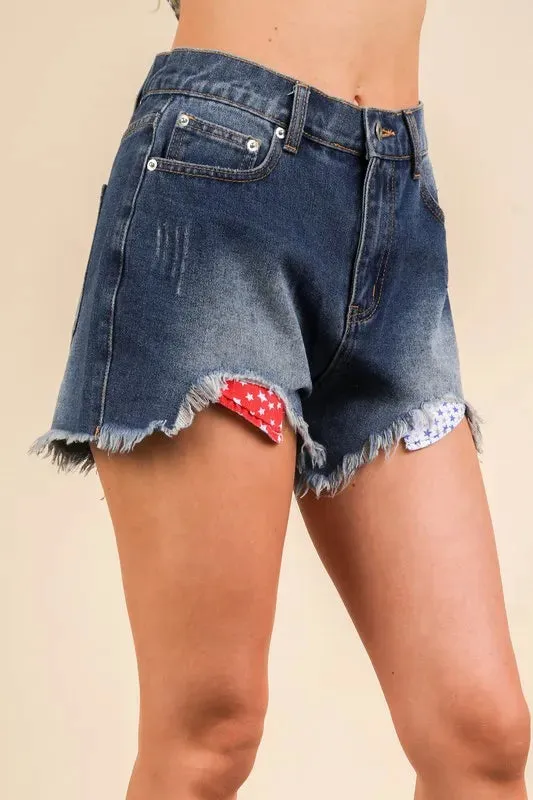 VERY J Raw Hem Pocketed Contrast Washed Denim Shorts sold by Charming Charlie product image thumbnail 3