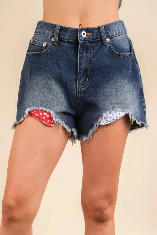 VERY J Raw Hem Pocketed Contrast Washed Denim Shorts sold by Charming Charlie product image thumbnail 2